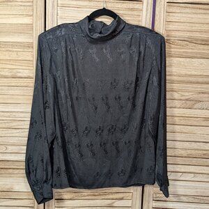 Notations Blouse Black Patterned VINTAGE Size 16
